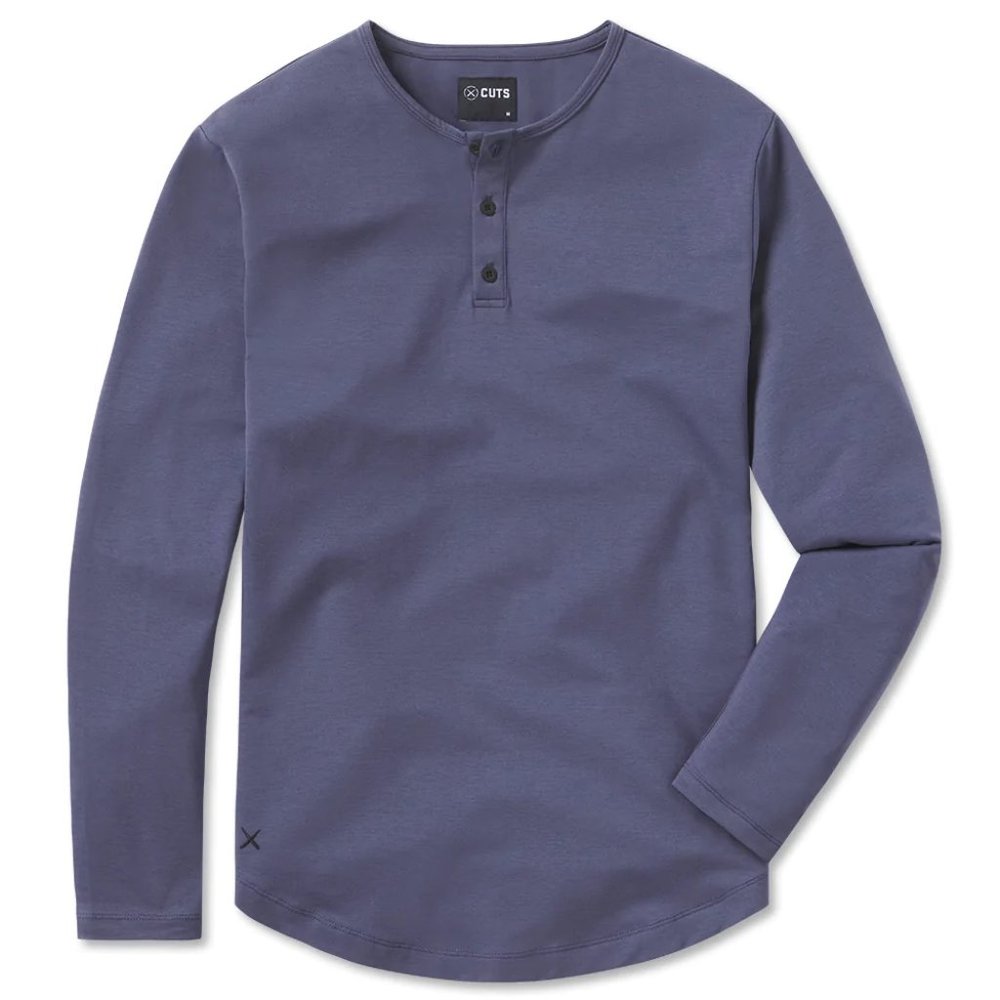 Cuts Clothing Men's Henley Curve Hem Signature Fit Long Sleeve Tee - Moonshadow